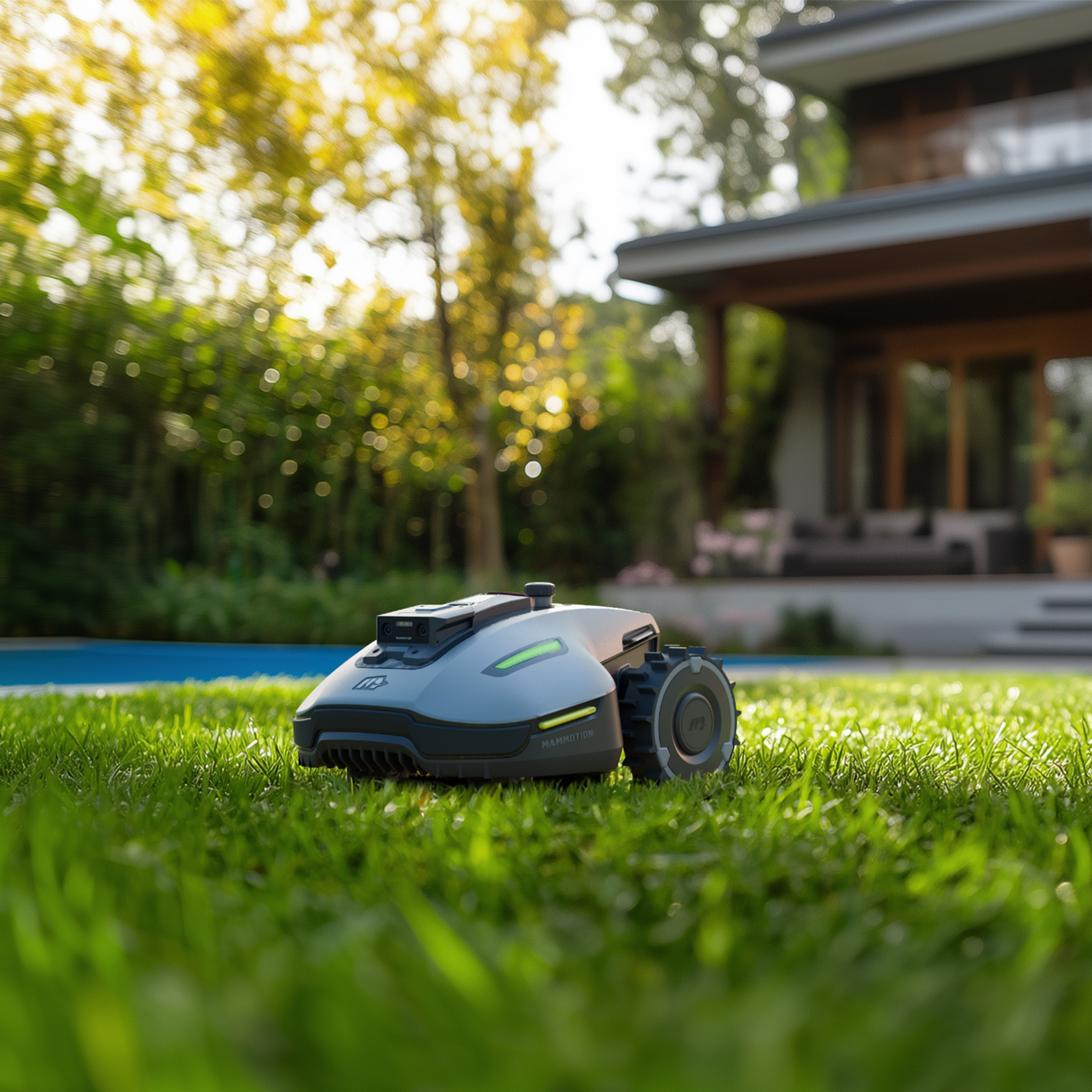 yuka mini robot mower on a sloped lawn