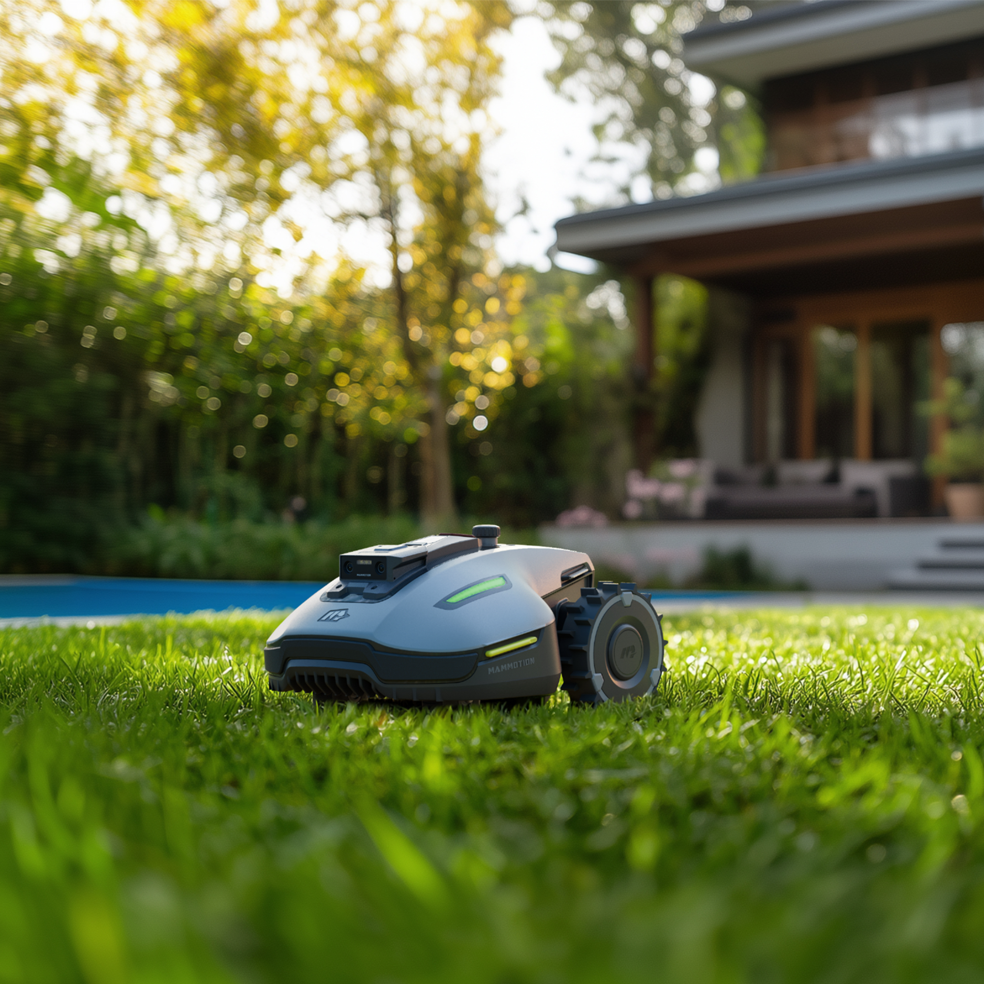  yuka mini robot mower  on a sloped lawn